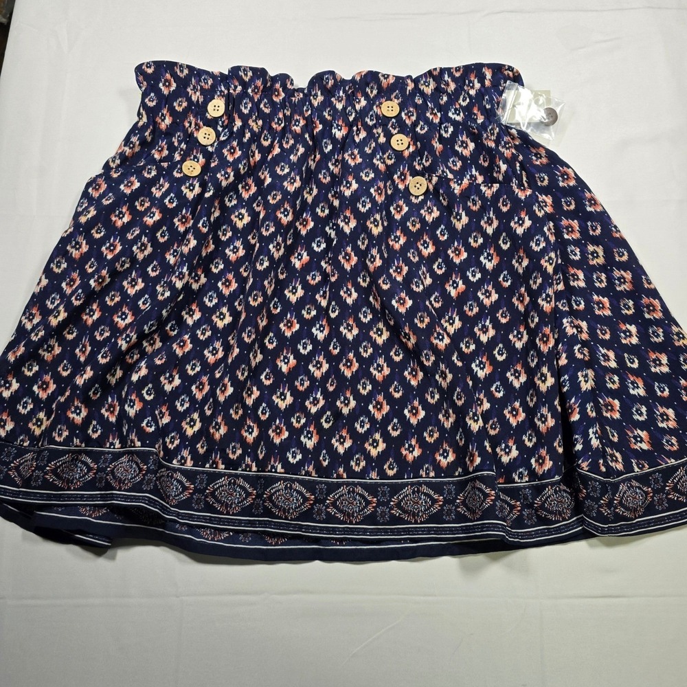 Boho Maurices mini skirt womens small Navy Blue Diamond Paperbag Waist Pockets